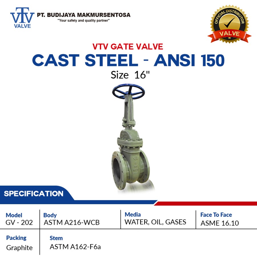 VTV Gate Valve Cast Steel ANSI 150 - 2 Inch