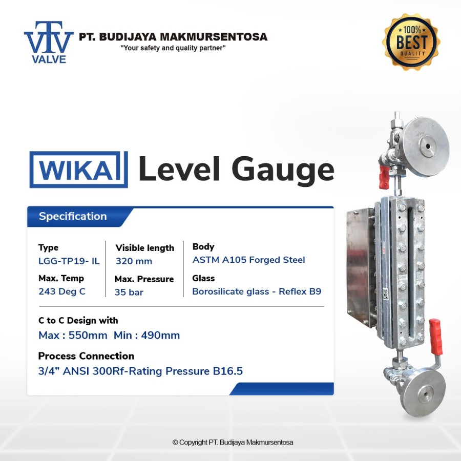 Level Gauge Level Indicator Sight Glass WIKA - LGG TP19 Illuminator