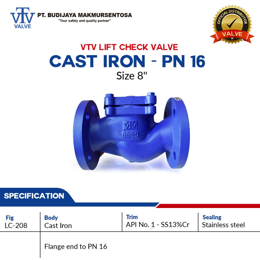 VTV Lift Check Valve For Steam Cast Iron PN16 - 1 Inch